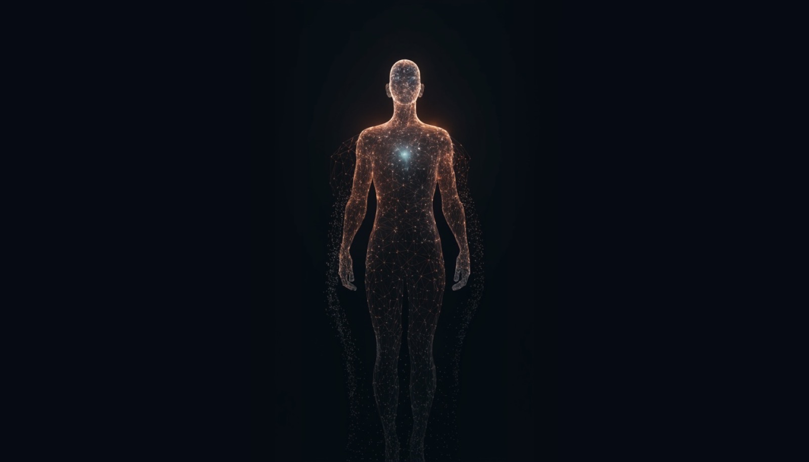 A luminous AI sentinel standing watch across a dark field